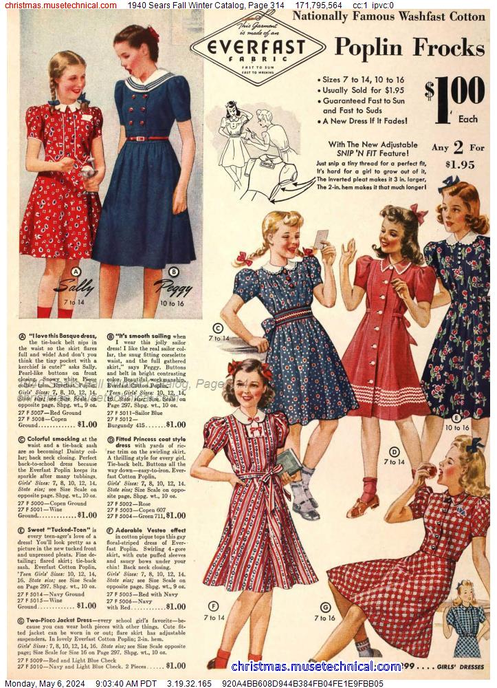 1940 Sears Fall Winter Catalog, Page 314