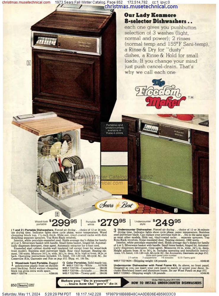 1973 Sears Fall Winter Catalog, Page 852