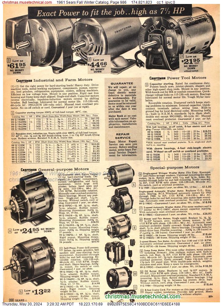 1961 Sears Fall Winter Catalog, Page 986