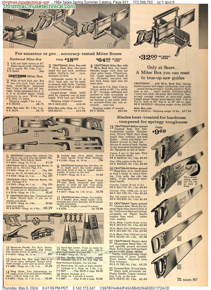 1964 Sears Spring Summer Catalog, Page 931
