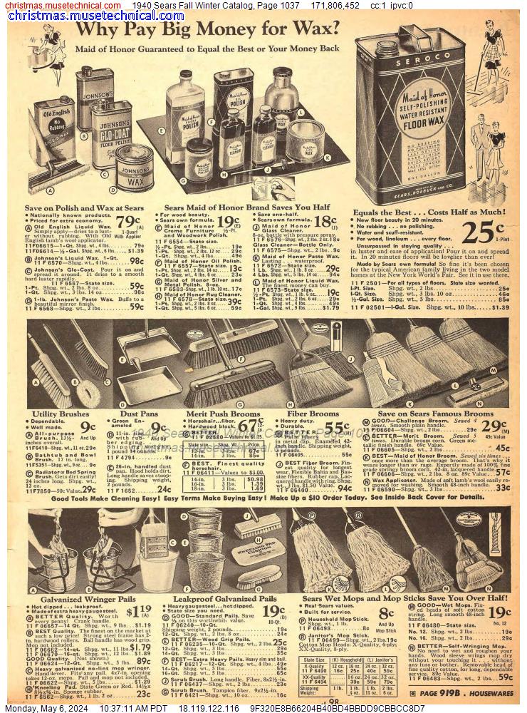 1940 Sears Fall Winter Catalog, Page 1037