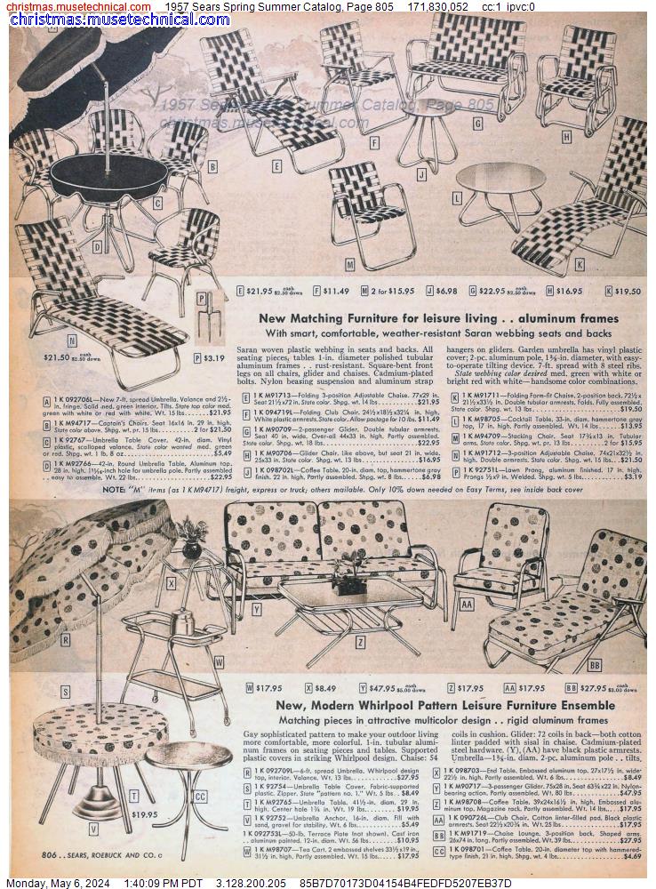 1957 Sears Spring Summer Catalog, Page 805