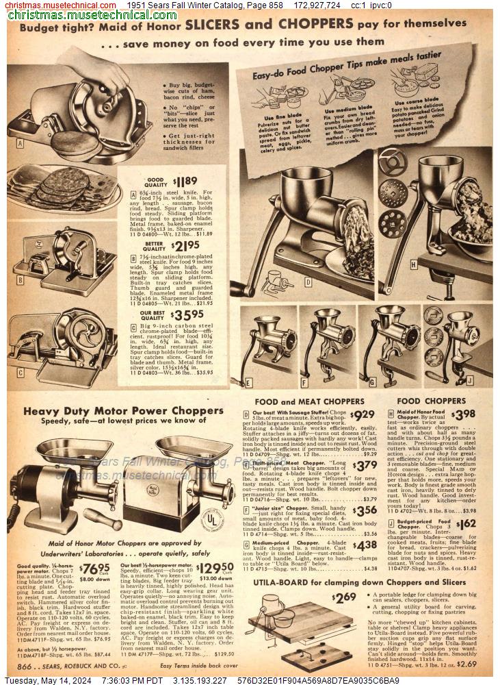 1951 Sears Fall Winter Catalog, Page 858