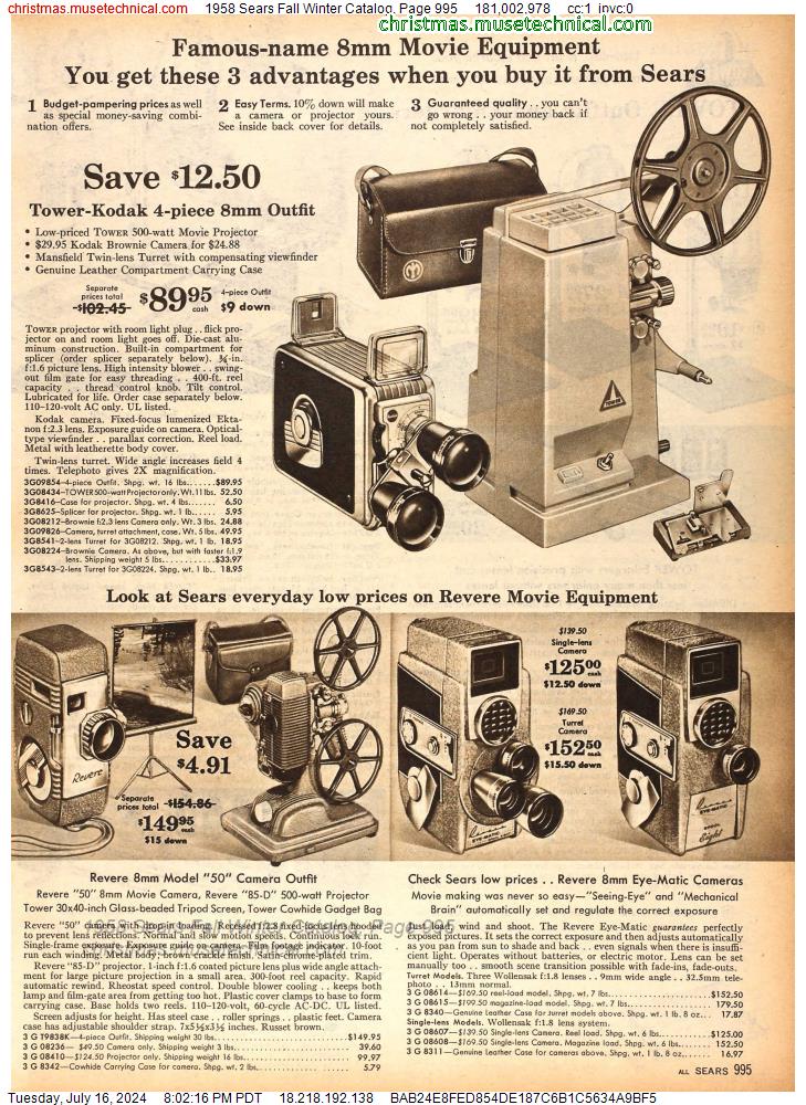1958 Sears Fall Winter Catalog, Page 995