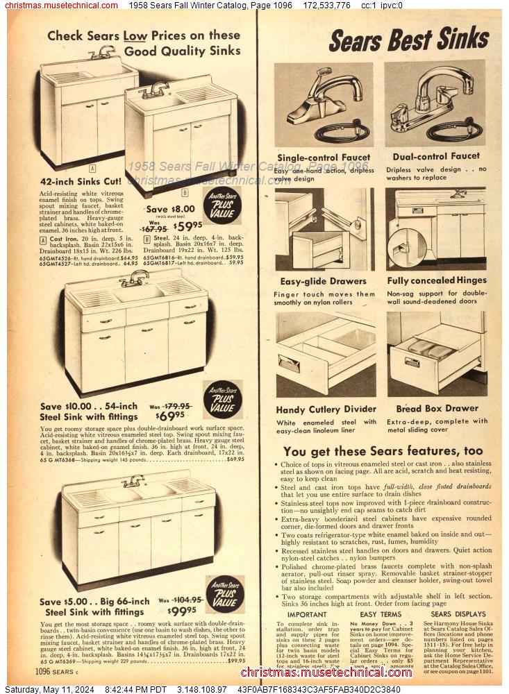 1958 Sears Fall Winter Catalog, Page 1096