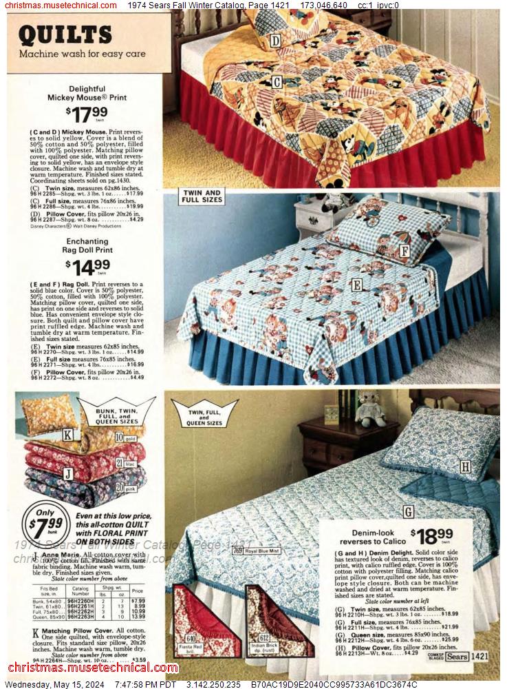 1974 Sears Fall Winter Catalog, Page 1421