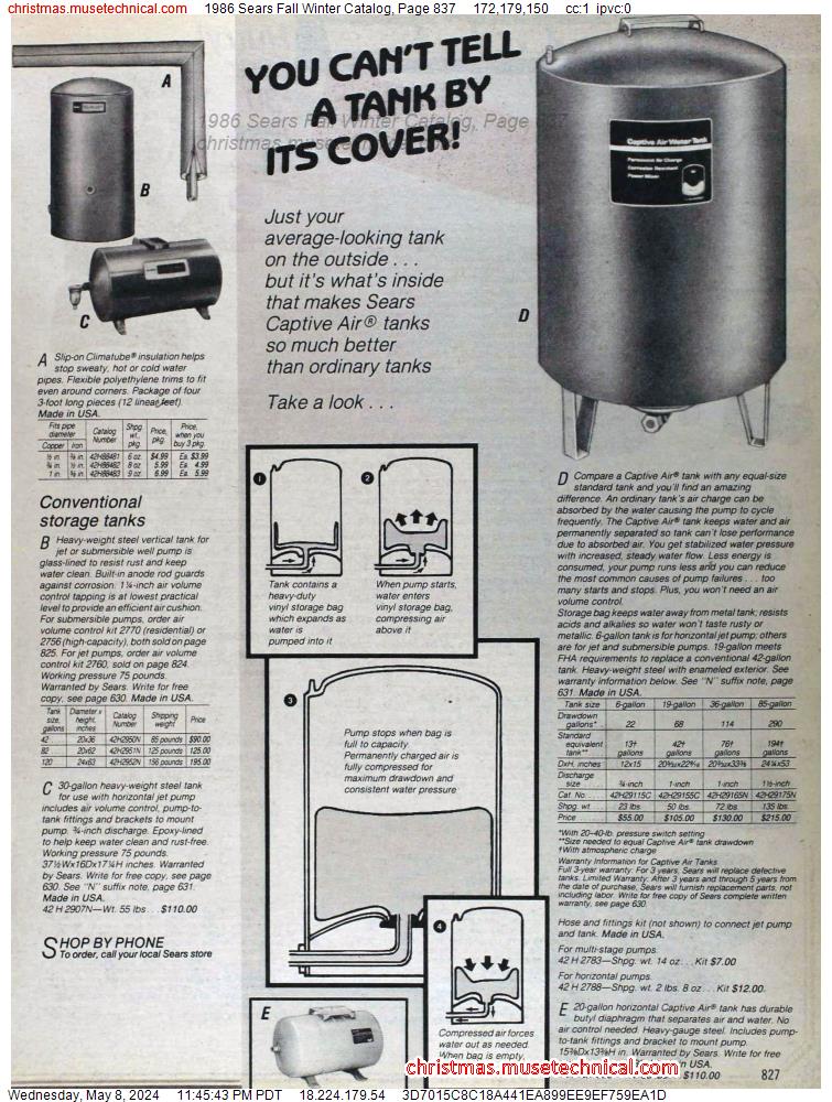 1986 Sears Fall Winter Catalog, Page 837