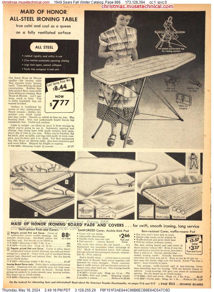 1949 Sears Fall Winter Catalog, Page 866