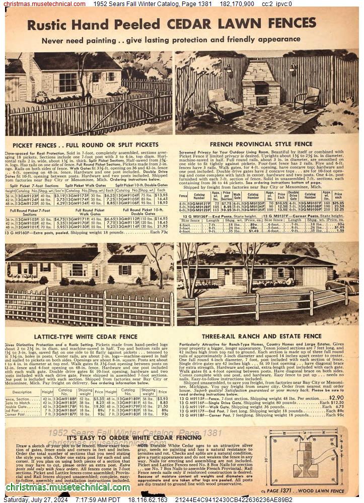 1952 Sears Fall Winter Catalog, Page 1381