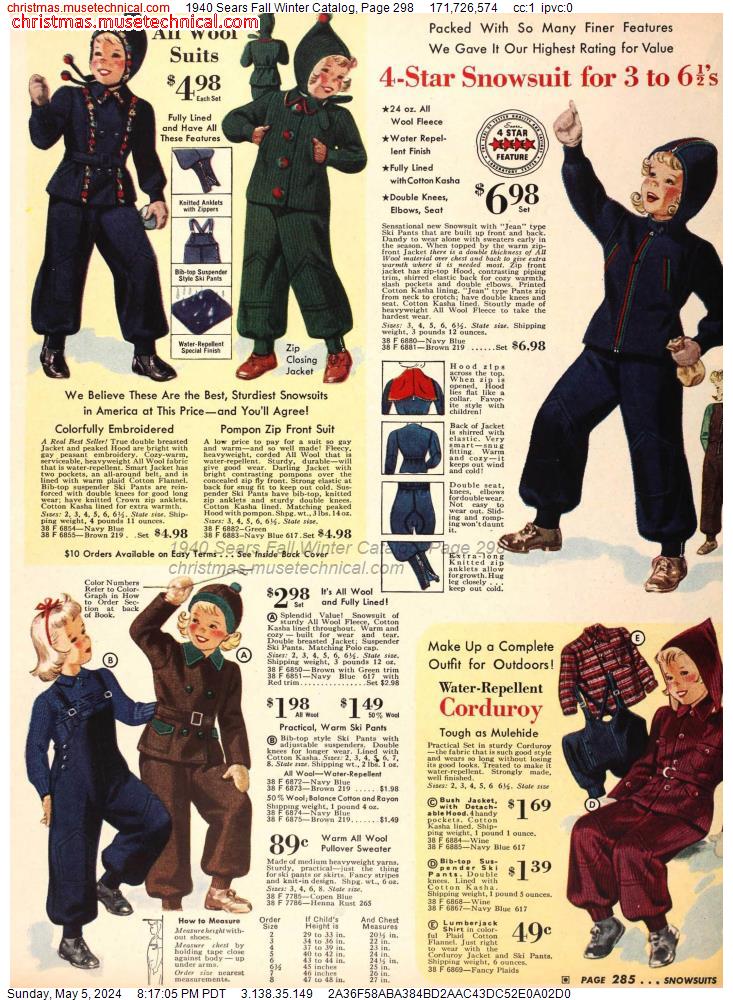 1940 Sears Fall Winter Catalog, Page 298
