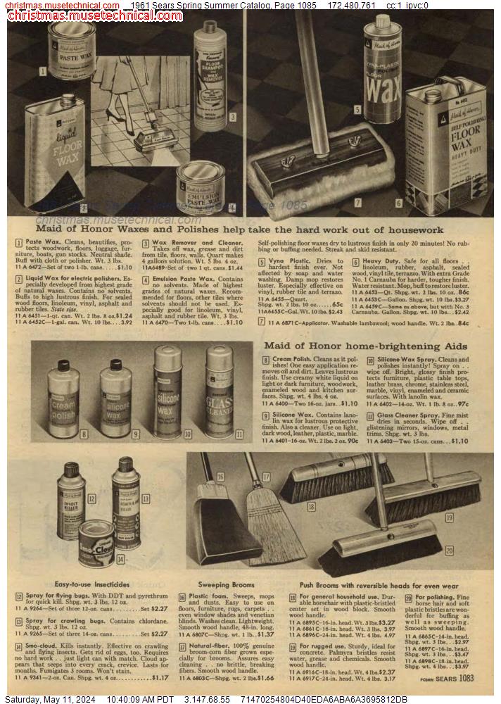 1961 Sears Spring Summer Catalog, Page 1085