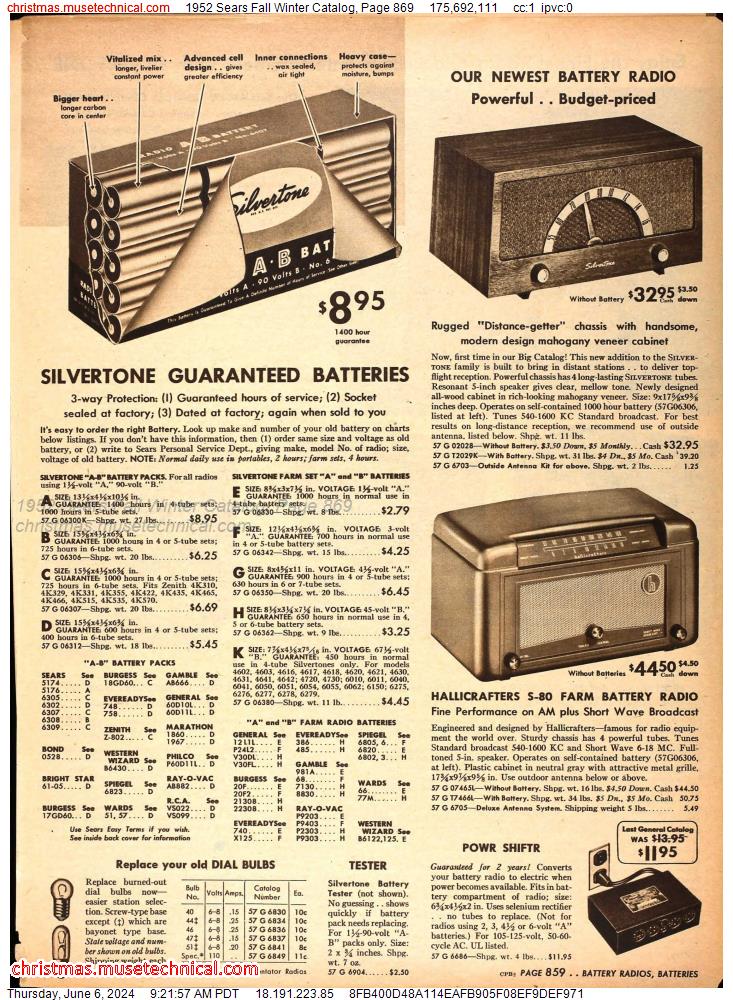 1952 Sears Fall Winter Catalog, Page 869