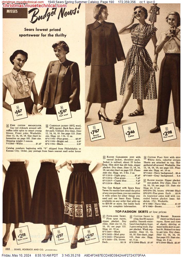 1949 Sears Spring Summer Catalog, Page 190