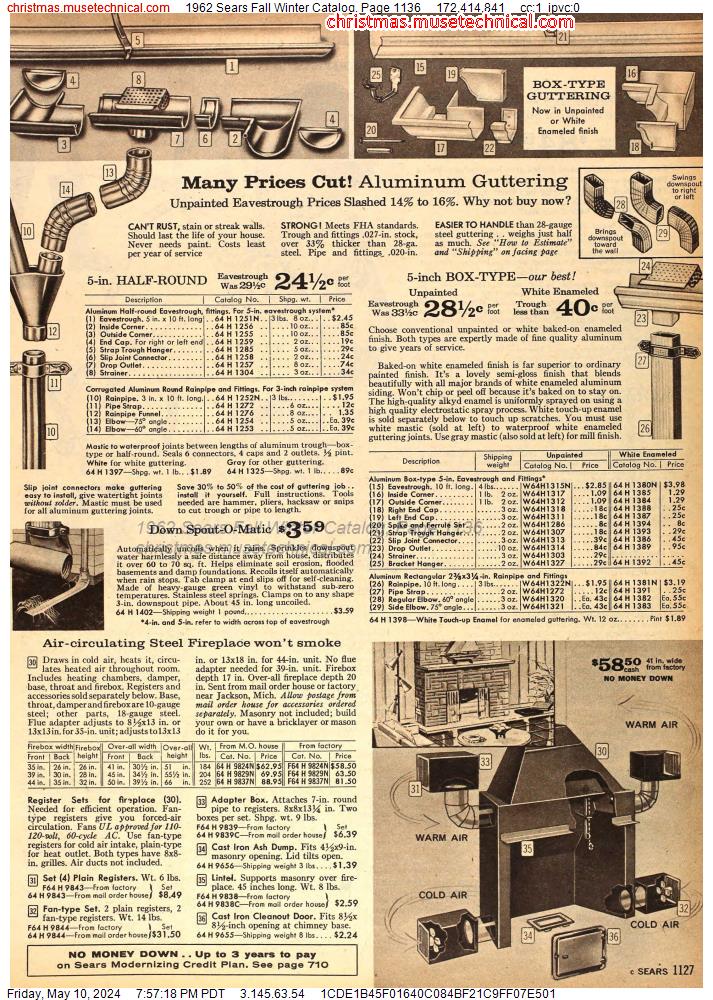 1962 Sears Fall Winter Catalog, Page 1136