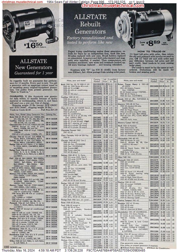 1964 Sears Fall Winter Catalog, Page 996