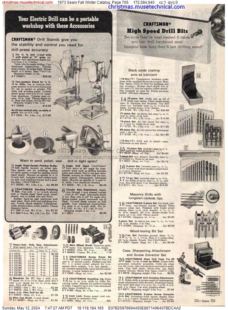 1973 Sears Fall Winter Catalog, Page 705
