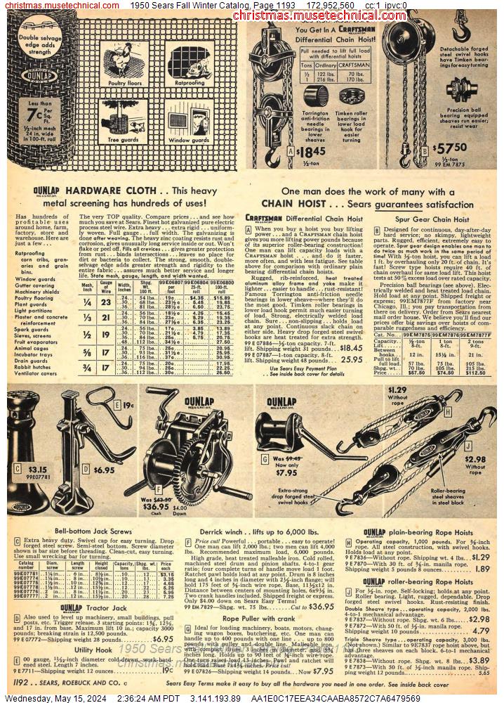 1950 Sears Fall Winter Catalog, Page 1193
