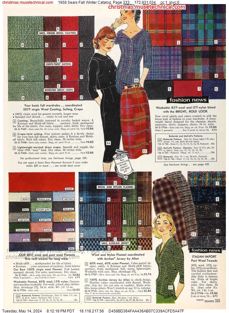 1958 Sears Fall Winter Catalog, Page 333