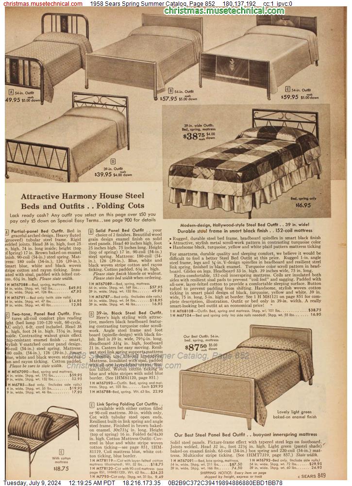 1958 Sears Spring Summer Catalog, Page 852