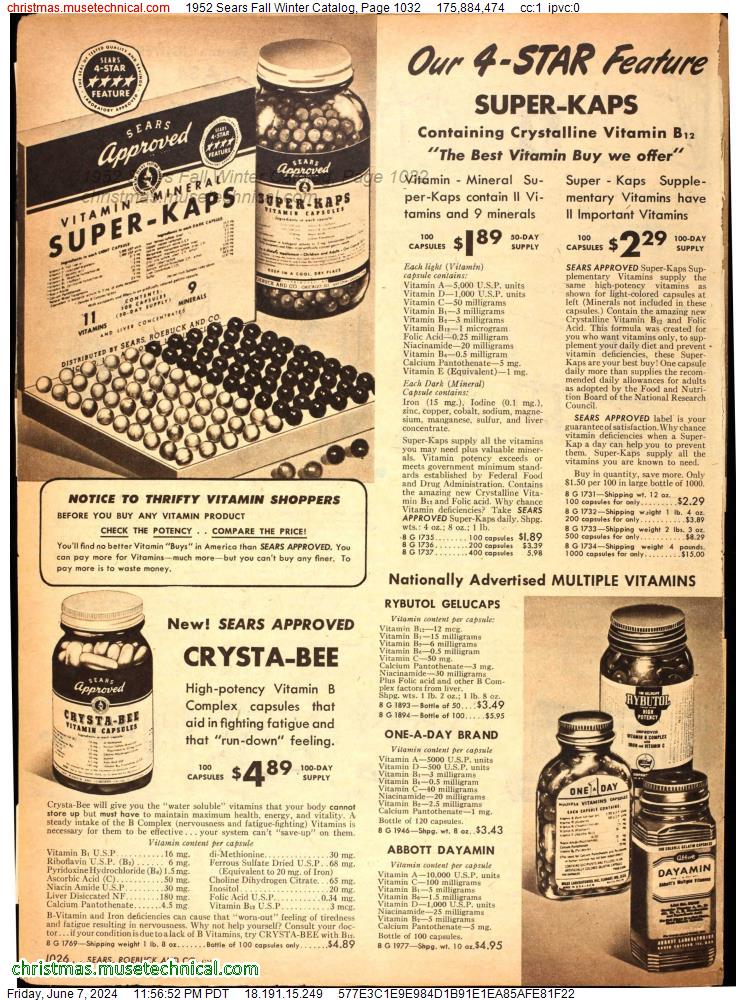 1952 Sears Fall Winter Catalog, Page 1032