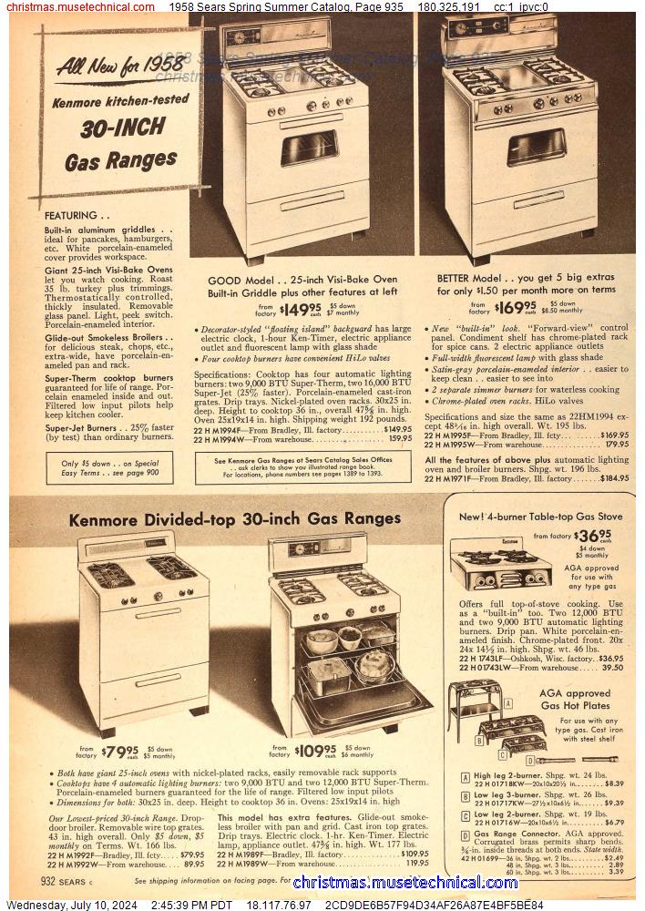 1958 Sears Spring Summer Catalog, Page 935