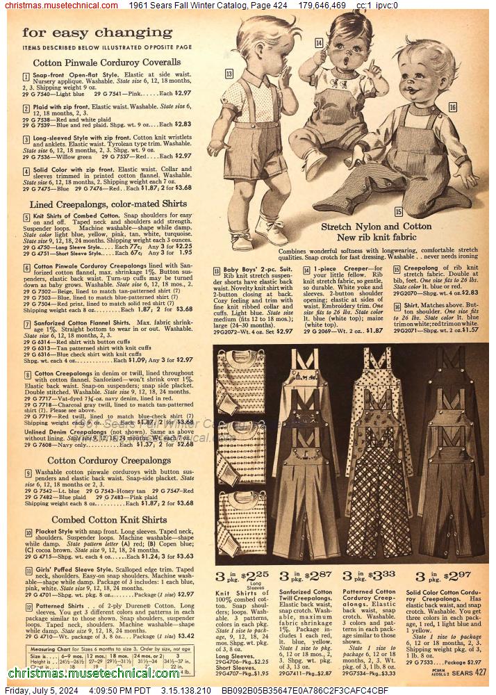 1961 Sears Fall Winter Catalog, Page 424