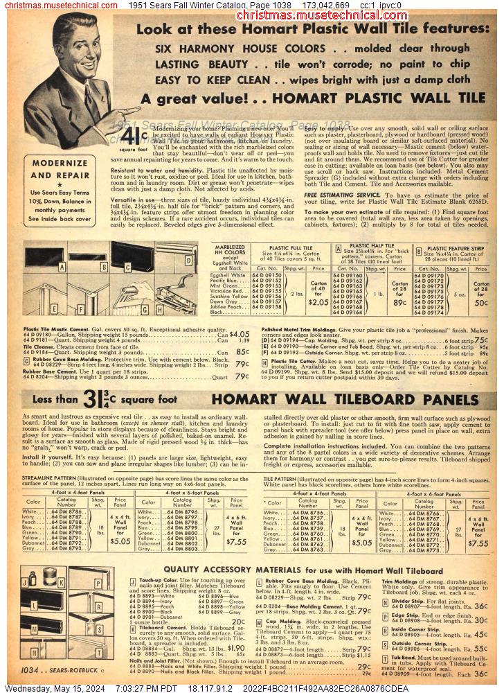 1951 Sears Fall Winter Catalog, Page 1038