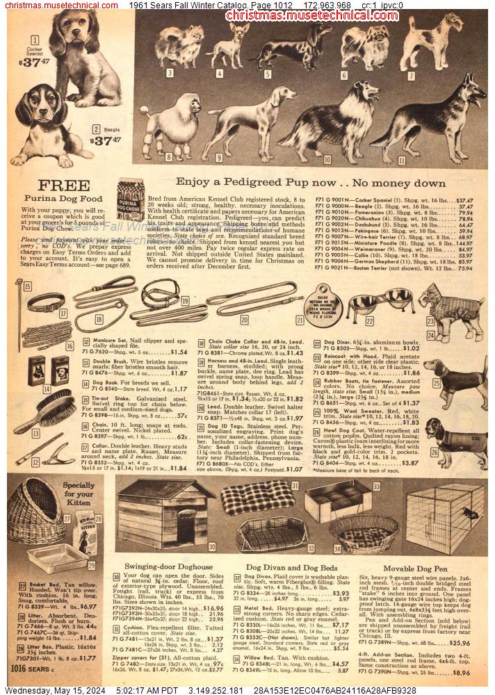 1961 Sears Fall Winter Catalog, Page 1012