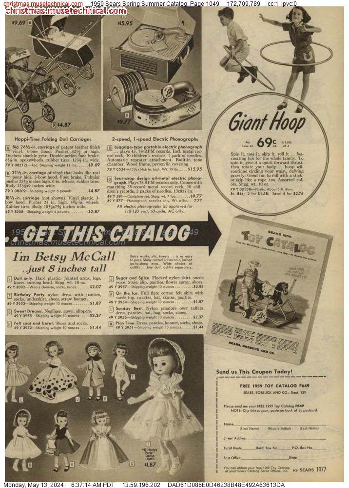 1959 Sears Spring Summer Catalog, Page 1049