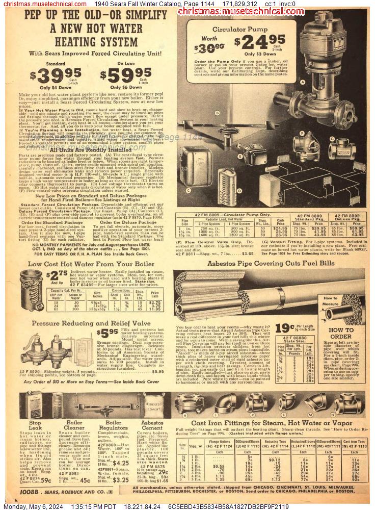 1940 Sears Fall Winter Catalog, Page 1144