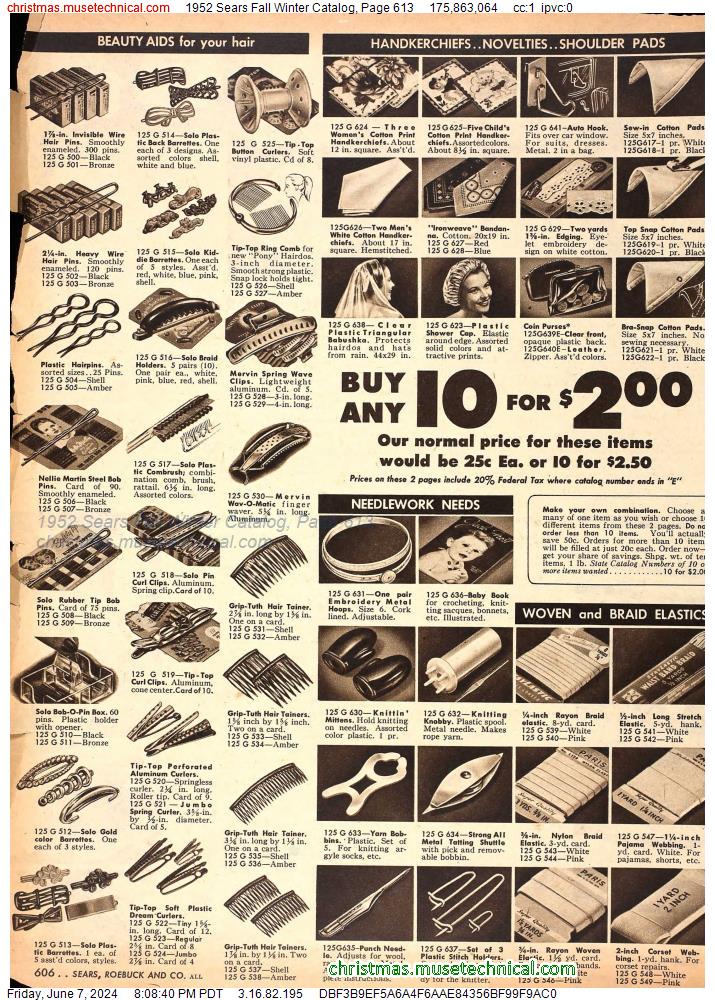 1952 Sears Fall Winter Catalog, Page 613