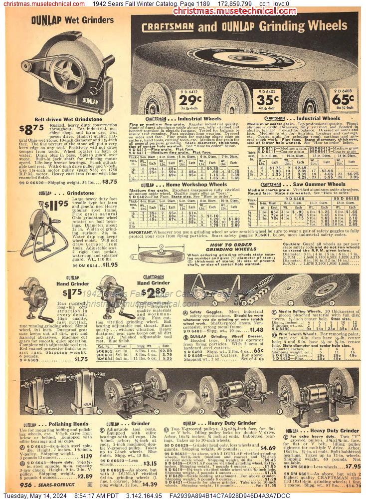 1942 Sears Fall Winter Catalog, Page 1189