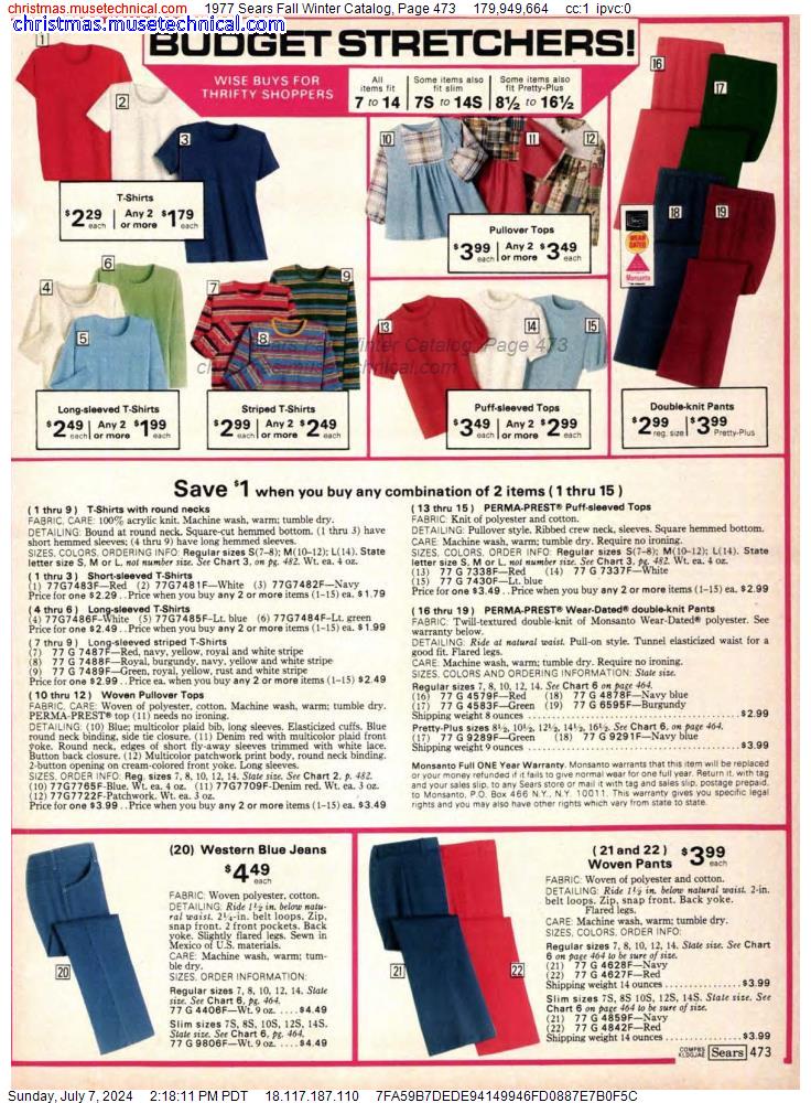 1977 Sears Fall Winter Catalog, Page 473