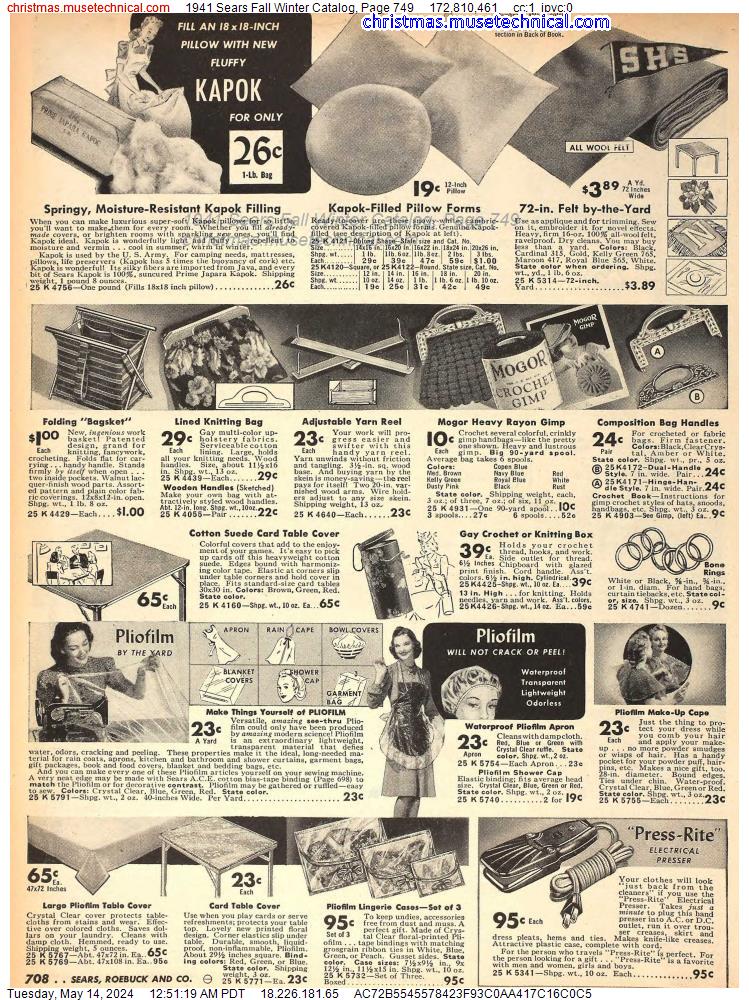 1941 Sears Fall Winter Catalog, Page 749