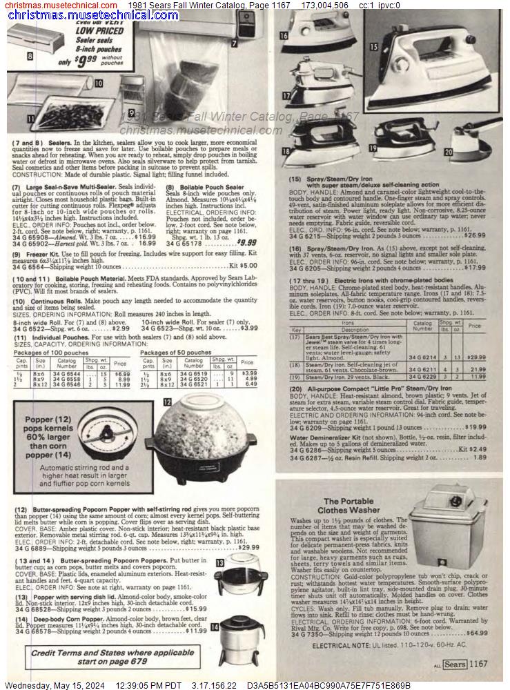 1981 Sears Fall Winter Catalog, Page 1167