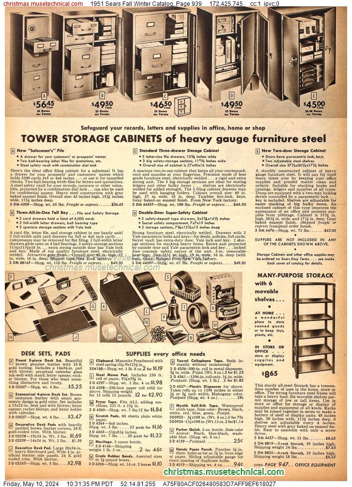 1951 Sears Fall Winter Catalog, Page 939