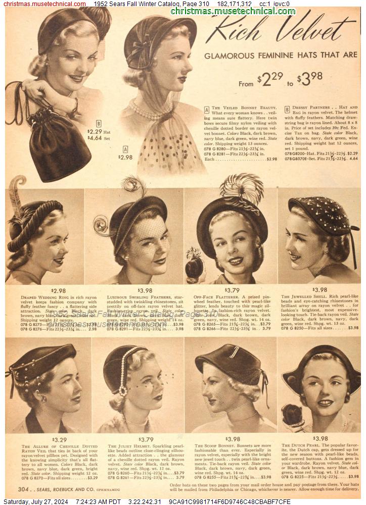 1952 Sears Fall Winter Catalog, Page 310