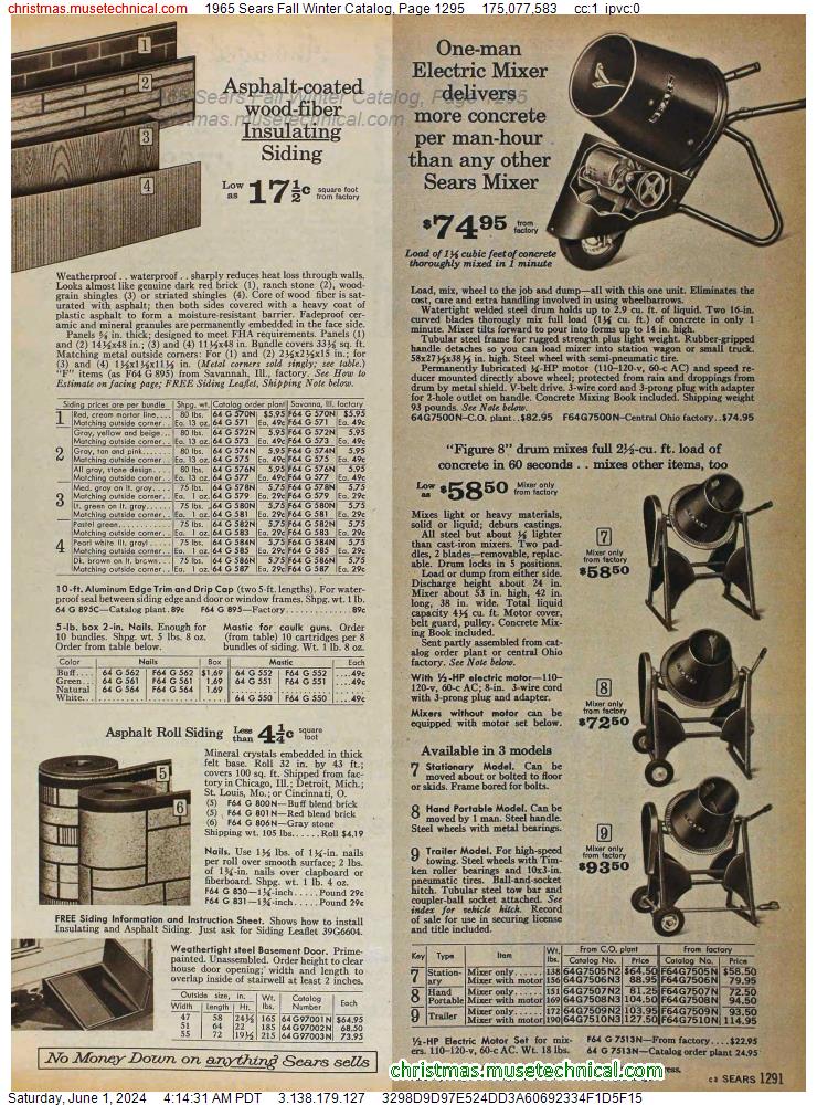 1965 Sears Fall Winter Catalog, Page 1295