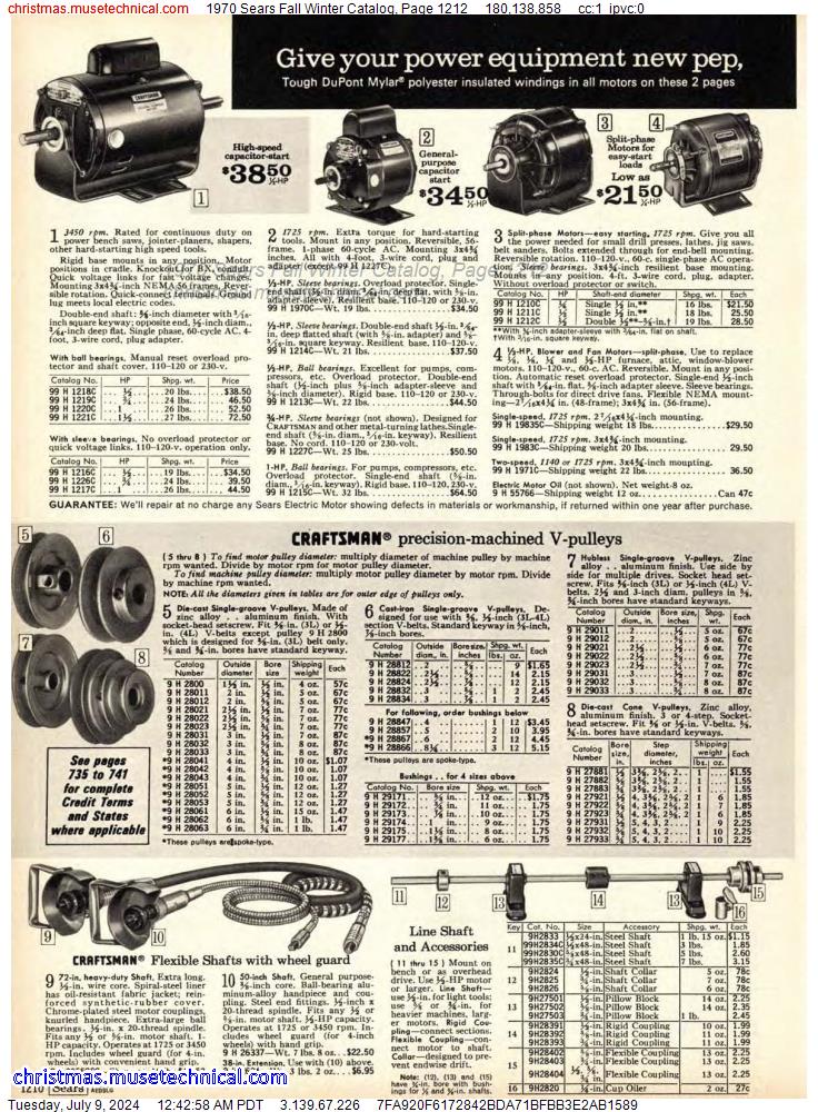 1970 Sears Fall Winter Catalog, Page 1212
