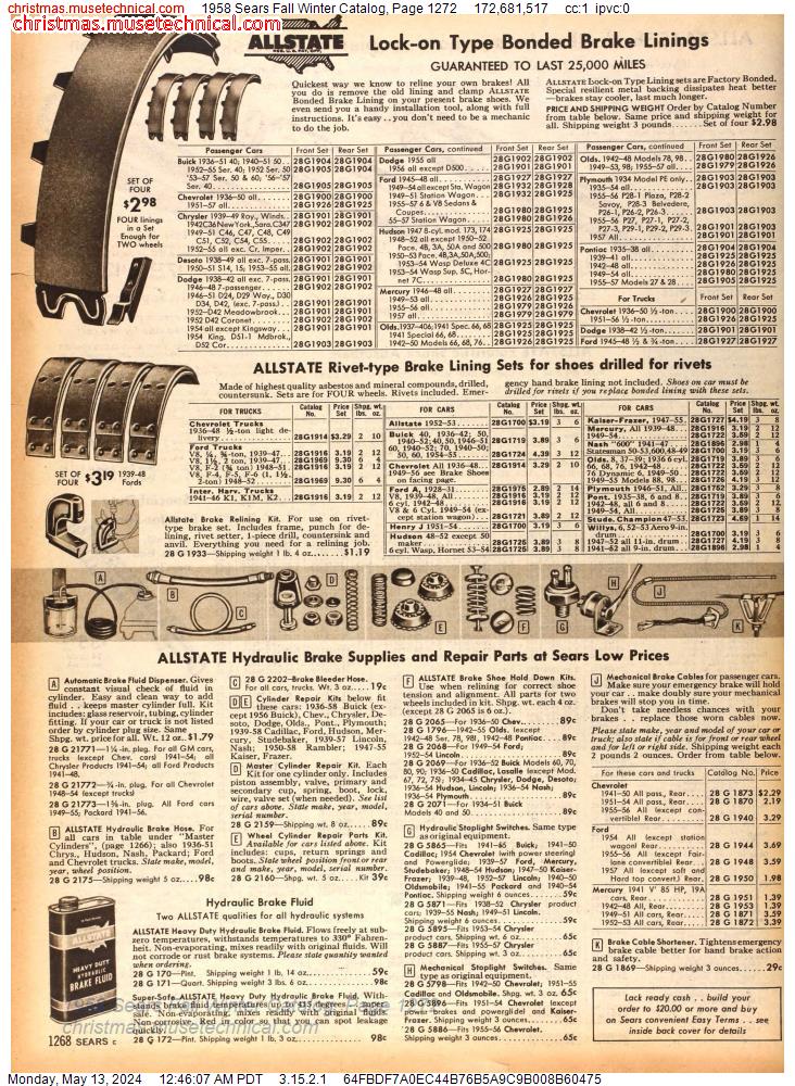 1958 Sears Fall Winter Catalog, Page 1272
