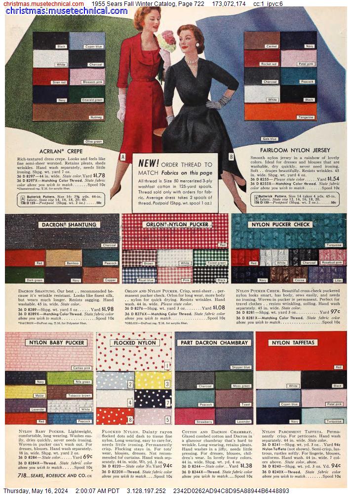 1955 Sears Fall Winter Catalog, Page 722