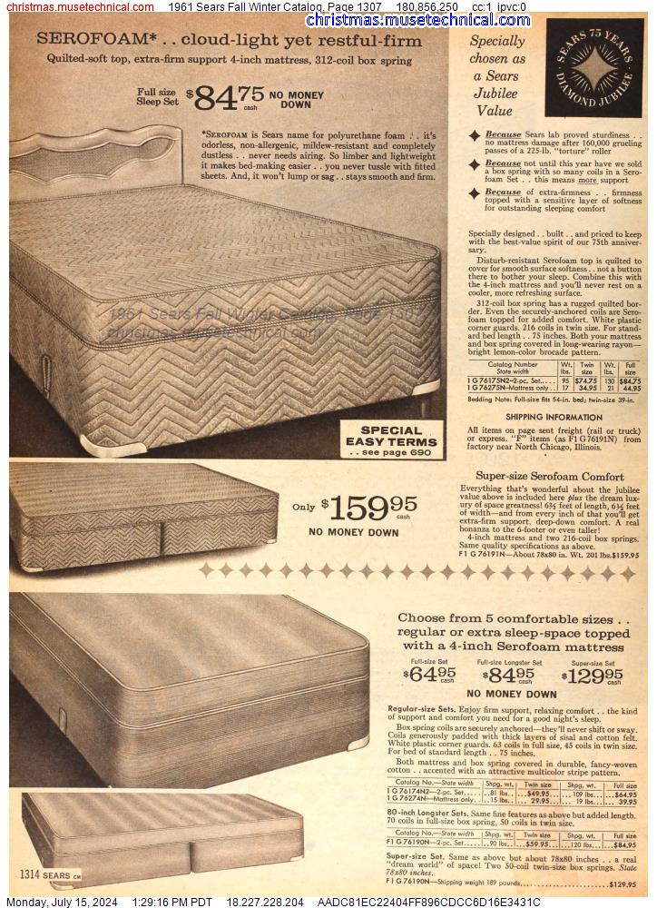 1961 Sears Fall Winter Catalog, Page 1307