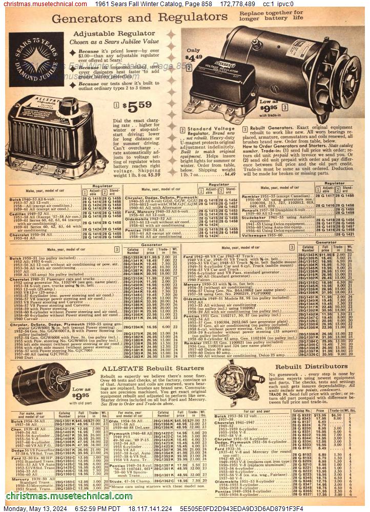 1961 Sears Fall Winter Catalog, Page 858