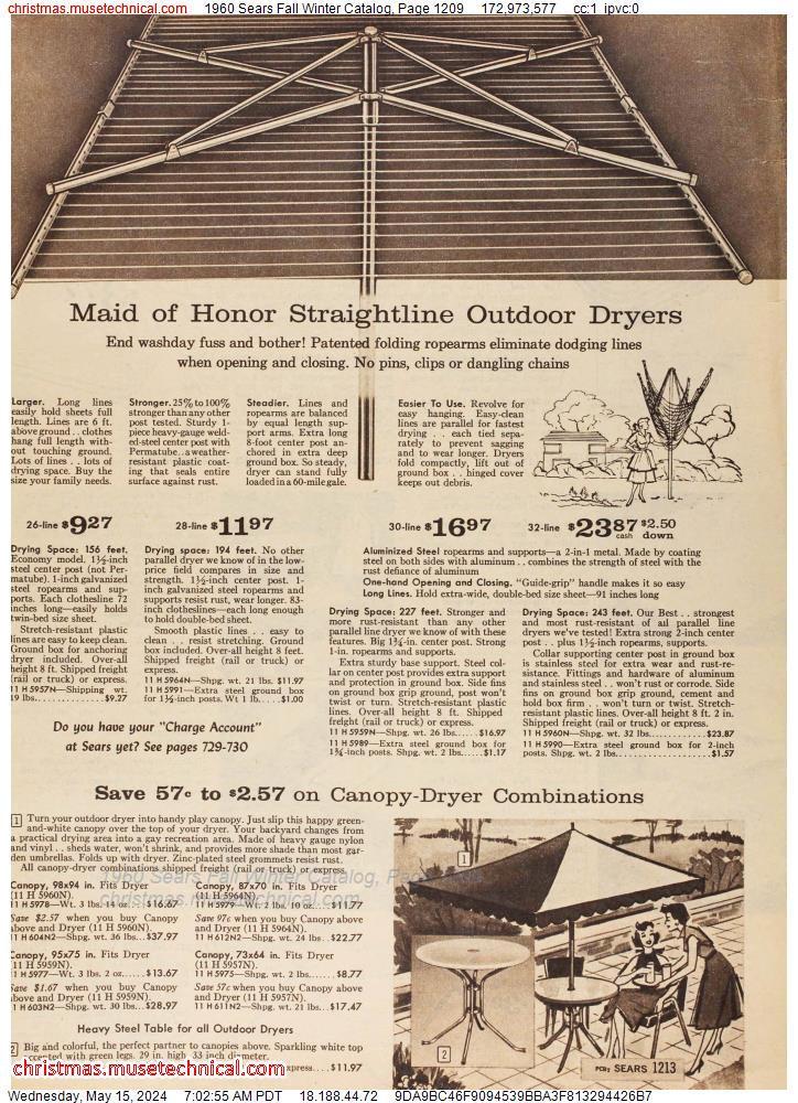 1960 Sears Fall Winter Catalog, Page 1209