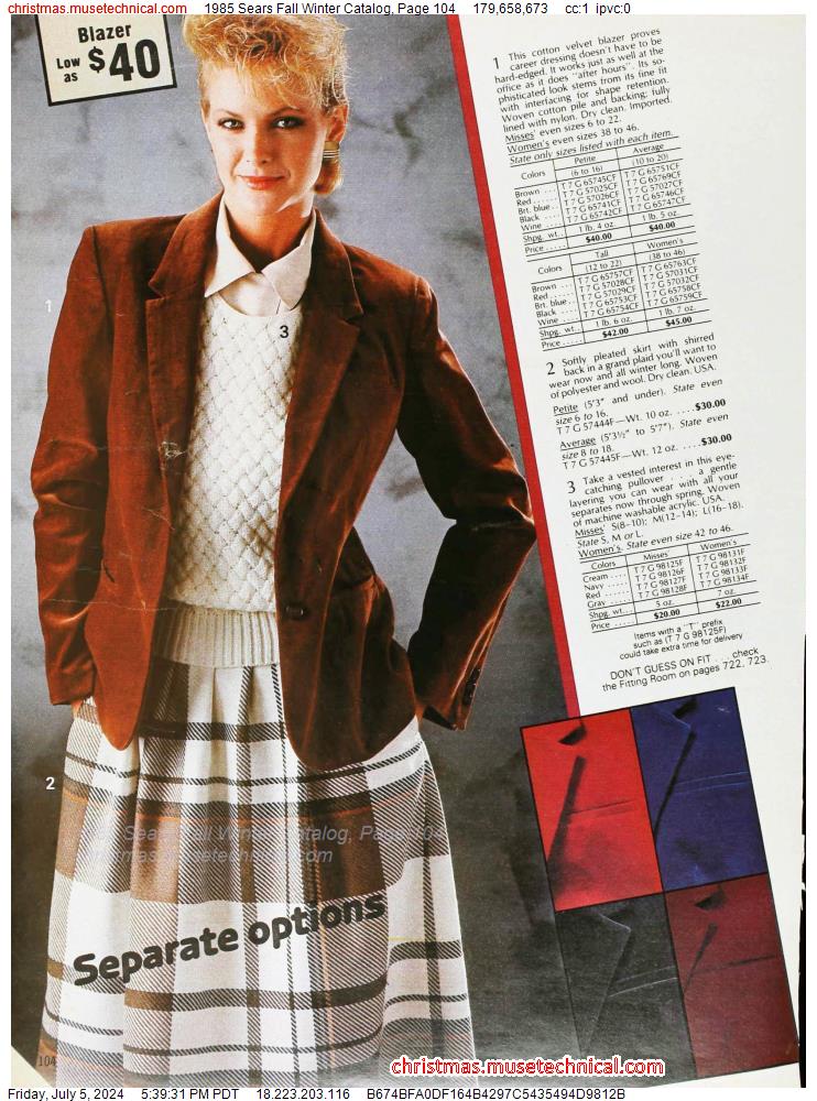 1985 Sears Fall Winter Catalog, Page 104