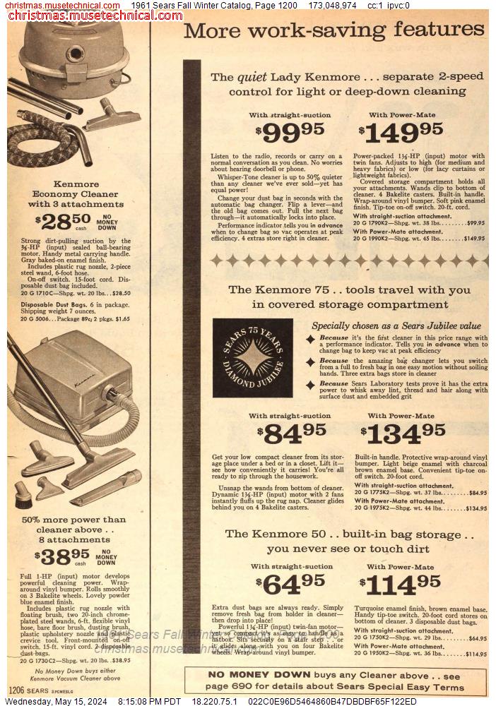 1961 Sears Fall Winter Catalog, Page 1200
