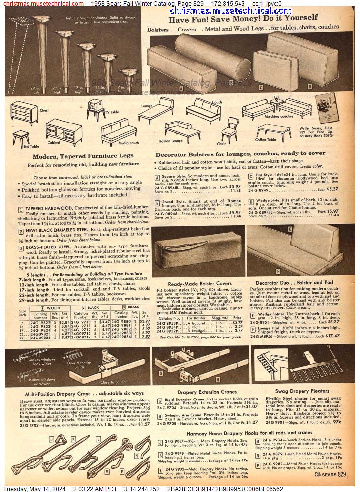 1958 Sears Fall Winter Catalog, Page 829