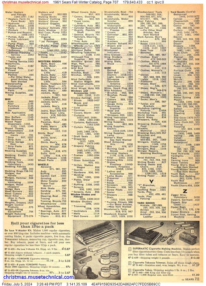 1961 Sears Fall Winter Catalog, Page 707