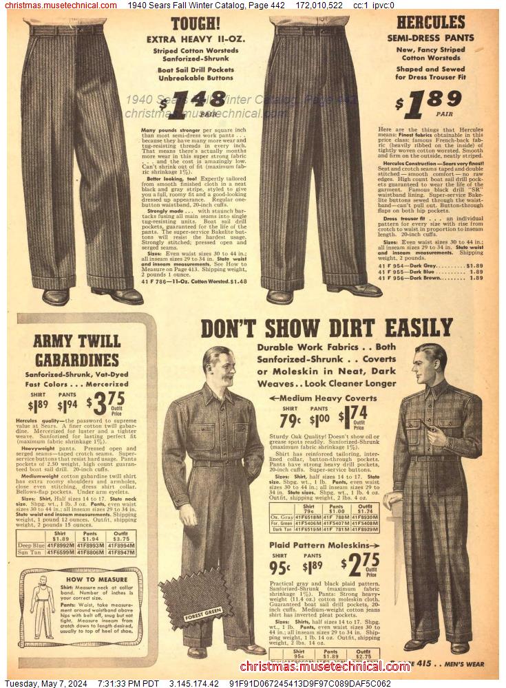 1940 Sears Fall Winter Catalog, Page 442