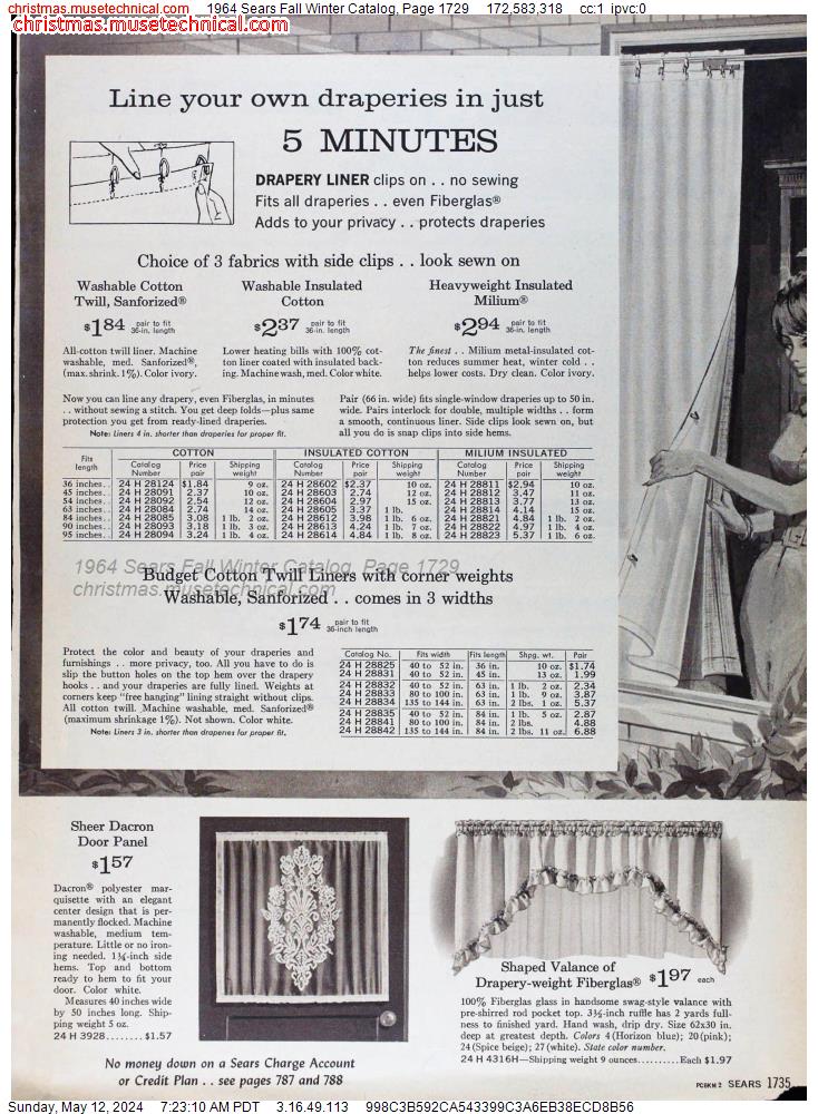 1964 Sears Fall Winter Catalog, Page 1729